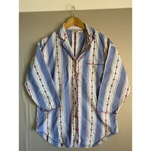 Vintage Chance Encounters Floral Stripe Pajama Top Shirt Womens S Cottagecore